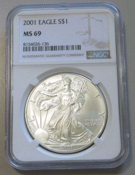 $1 2001 SILVER EAGLE NGC MS69