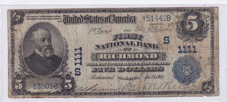$5 NATIONAL RICHMOND CHARTER 1111 VIRGINIA 1902 PLAIN BACK