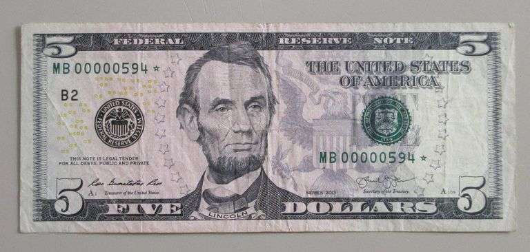 $5 LOW SERIAL NUMBER STAR FRN 594*