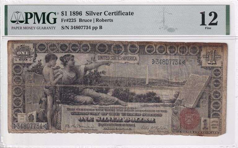$1 1896 EDUCATIONAL SILVER CERTIFICATE FR. 225 PMG 12