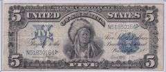 $5 CHIEF SILVER CERTIFICATE 1899 ALWAYS HIGHLY COLLECTED
