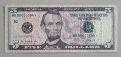 $5 LOW SERIAL NUMBER STAR FRN 594*