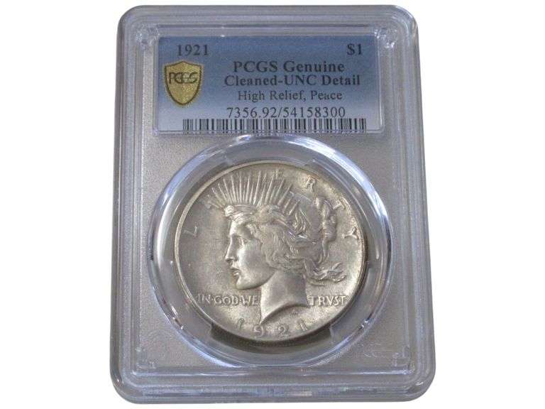 1921 Peace Dollar PCGS Genuine Cleaned UNC High Relief