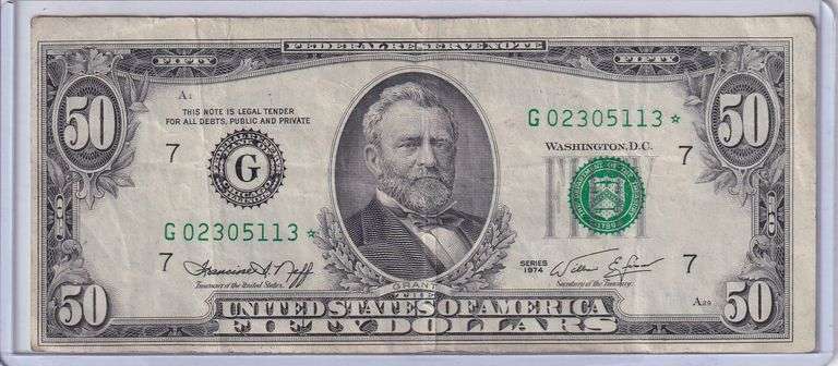 1974 $50 Federal Reserve Note with Star Serial Number