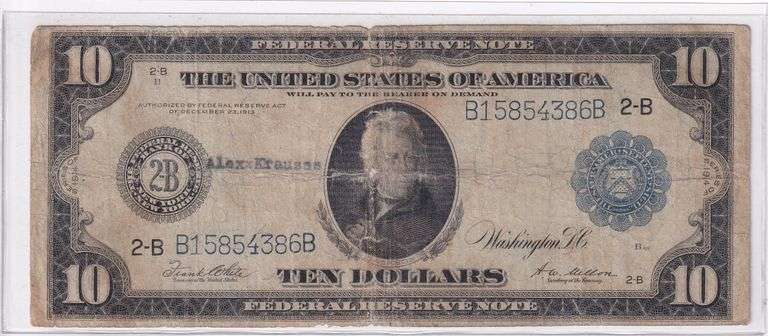 1934 $10 Federal Reserve Note  New York, Series B