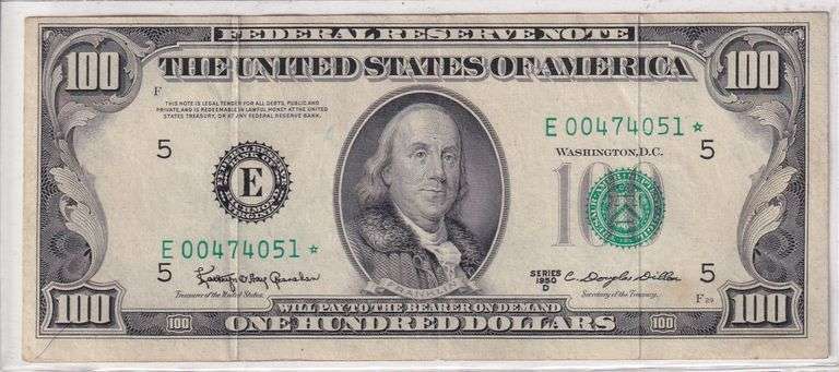 1950 Series $100 Federal Reserve Note  Star Note