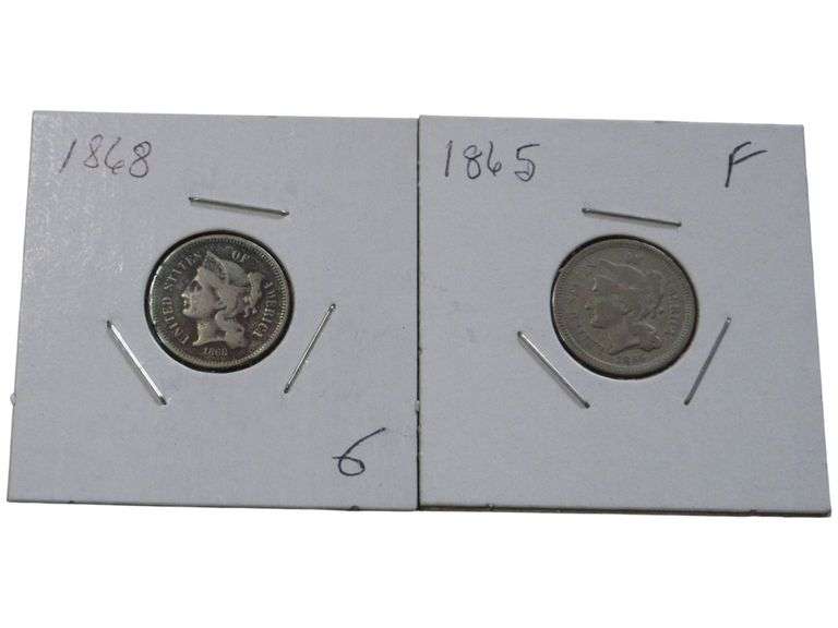 1868  1865 3 CENT PIECE
