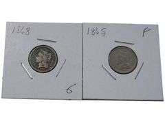 1868  1865 3 CENT PIECE