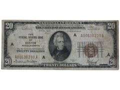 1929 $20 National  Note - Federal Reserve Bank of Boston