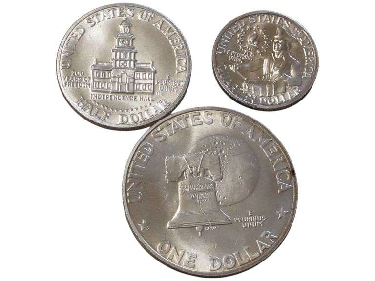 Silver 1976 Bicentennial  Set - Kennedy Half Dollar, Eisenhower Dollar, Washington Quarter