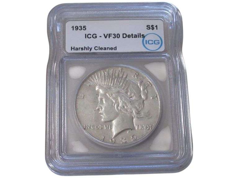 1935 Peace Dollar ICG VF30 Details - Harshly Cleaned