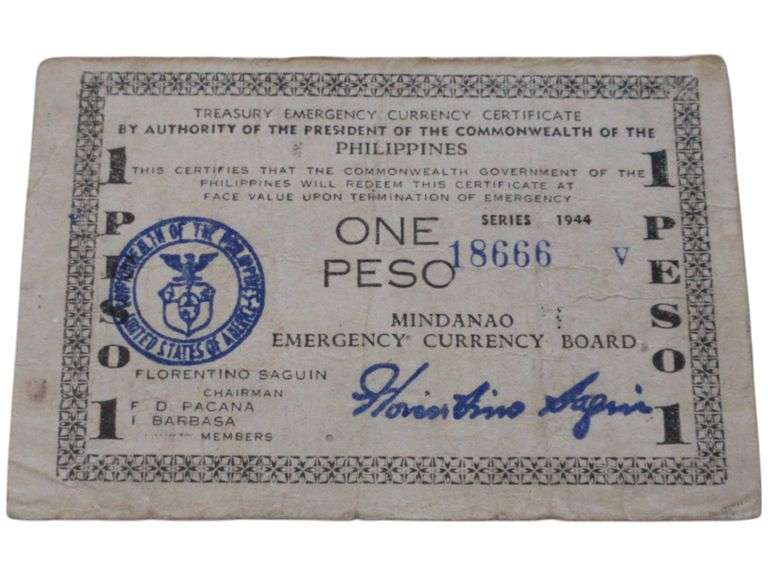 1944 Philippine One Peso Emergency Currency Certificate