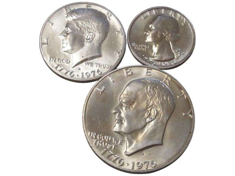 Silver 1976 Bicentennial  Set - Kennedy Half Dollar, Eisenhower Dollar, Washington Quarter