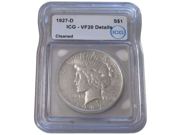 1927-D Peace Silver Dollar, ICG VF20 Details, Cleaned