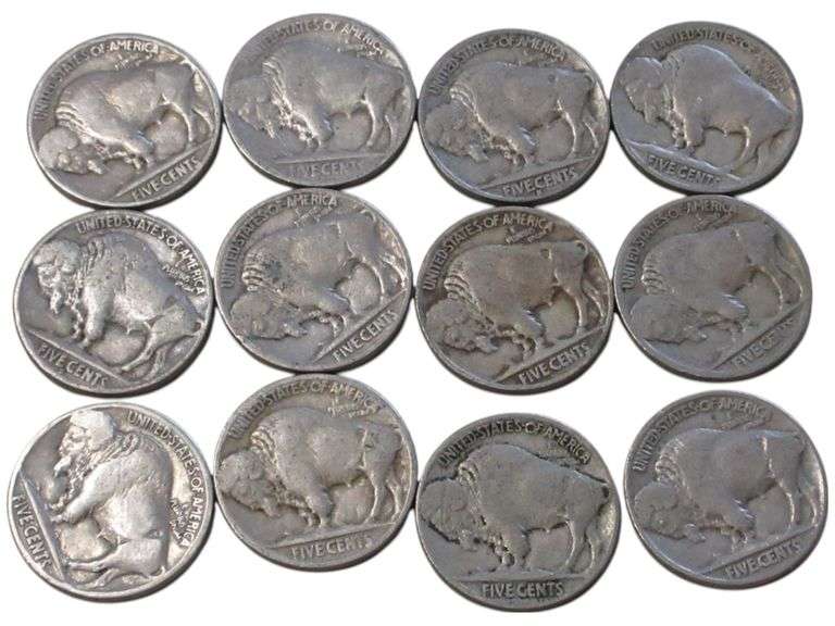 Lot of 12 Vintage Buffalo Nickels - Various Years Early 1920 dates