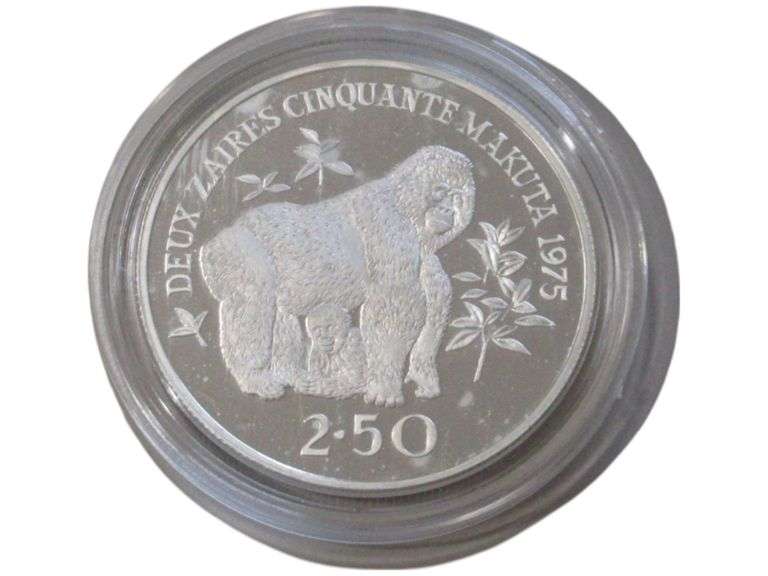 1975 Deux Zaires Cinquante Makuta Silver  with Gorilla Design