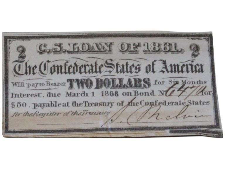 Confederate States of America $2 Note, 1861 - Historical Currency Bond