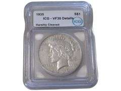 1935 Peace Dollar ICG VF30 Details - Harshly Cleaned