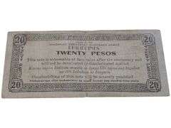 1944 Philippines 20 Pesos Emergency Currency Note - Commonwealth Era