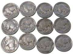 Lot of 12 Vintage Buffalo Nickels - Various Years Early 1920 dates