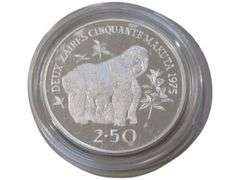 1975 Deux Zaires Cinquante Makuta Silver  with Gorilla Design