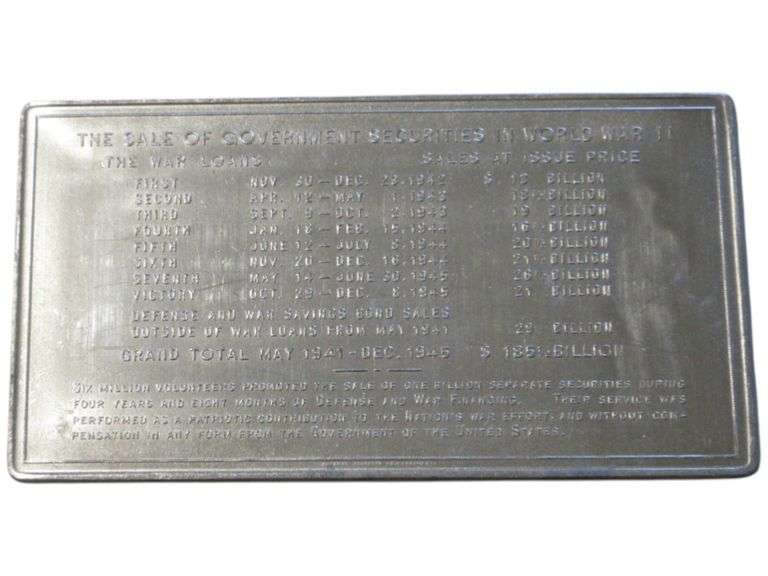 1941-1945 U.S. Mint War Finance Committee Appreciation Plaque