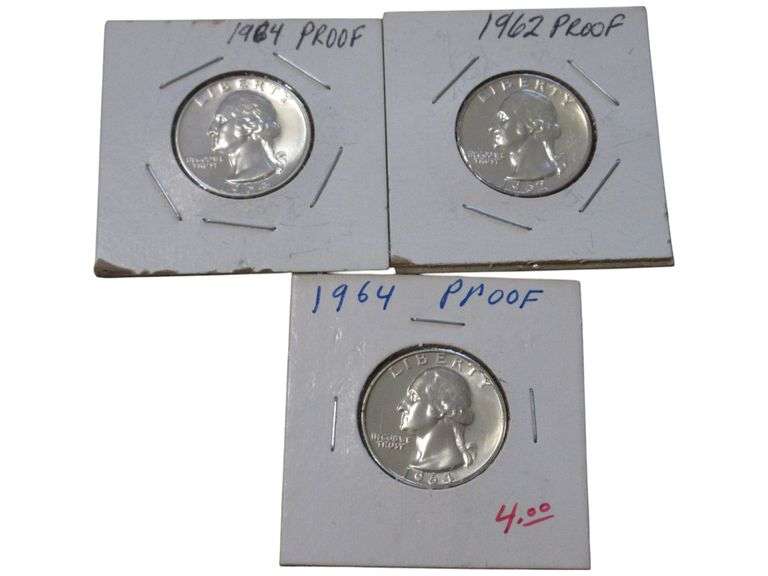 1962, 1964 Proof Washington Quarter  Set - 3 s Total