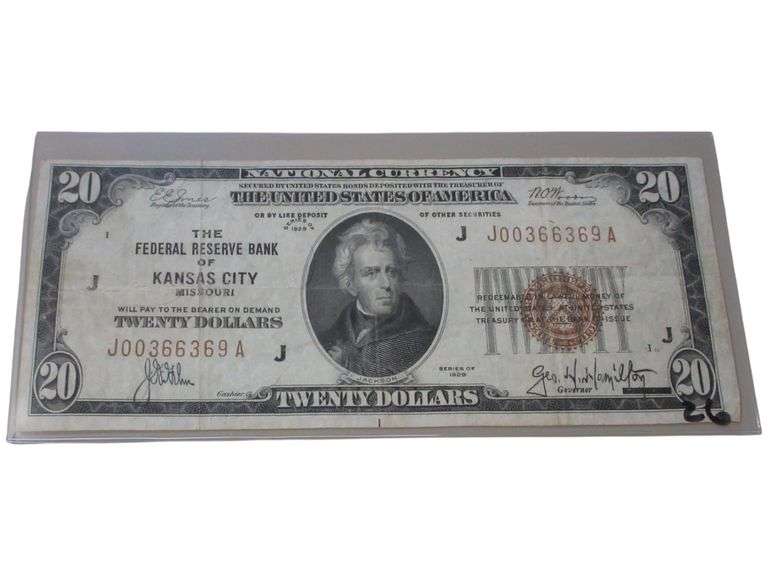 1929 Kansas City $20 Federal Reserve Bank Note