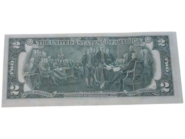 1976 Series $2 Bill with Bicentennial Stamp and Postmark