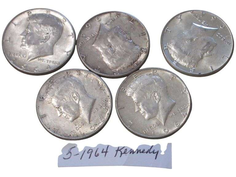 Lot of 5 - 1964 Kennedy Half Dollar Silver