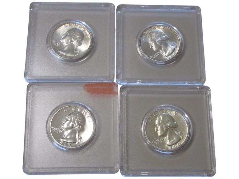 Set of 4 Vintage Liberty Quarters in Display Cases 1944 1946 1962 1950