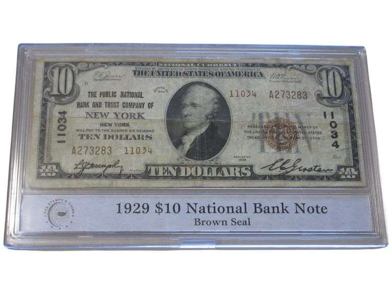 1929 $10 New York National Bank Note with Brown Seal