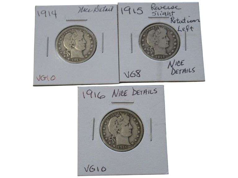 1914-1916 Barber Quarter Collection - VG Condition, Nice Details