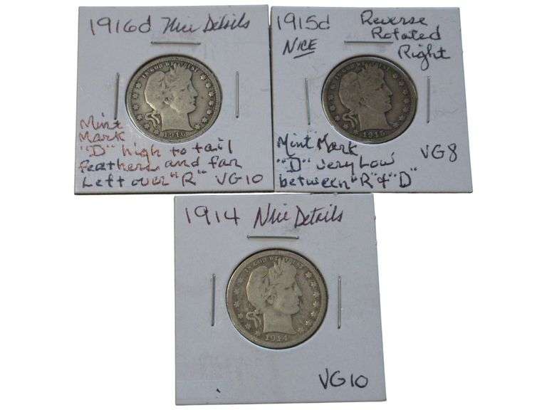 1914 & 1916 Barber Quarter Collection - VG Grades and Unique Details