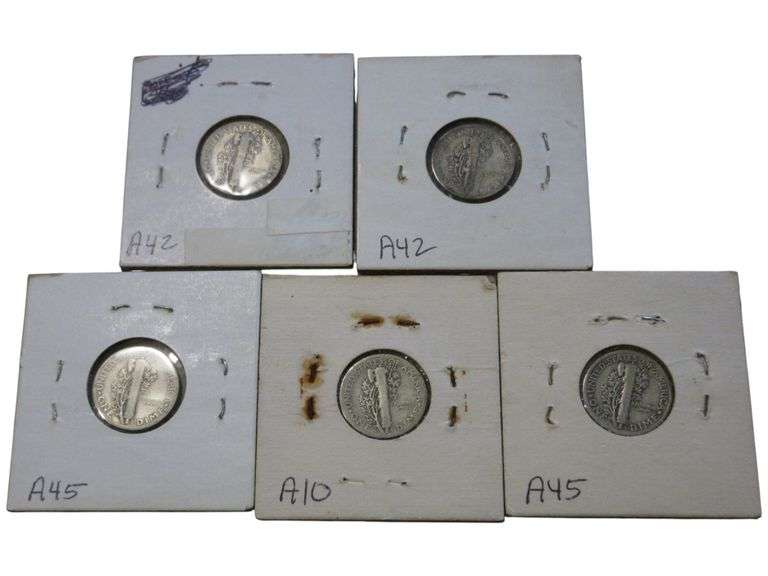 Lot of 5 Mercury Dimes (1924-1929) – Various Grades