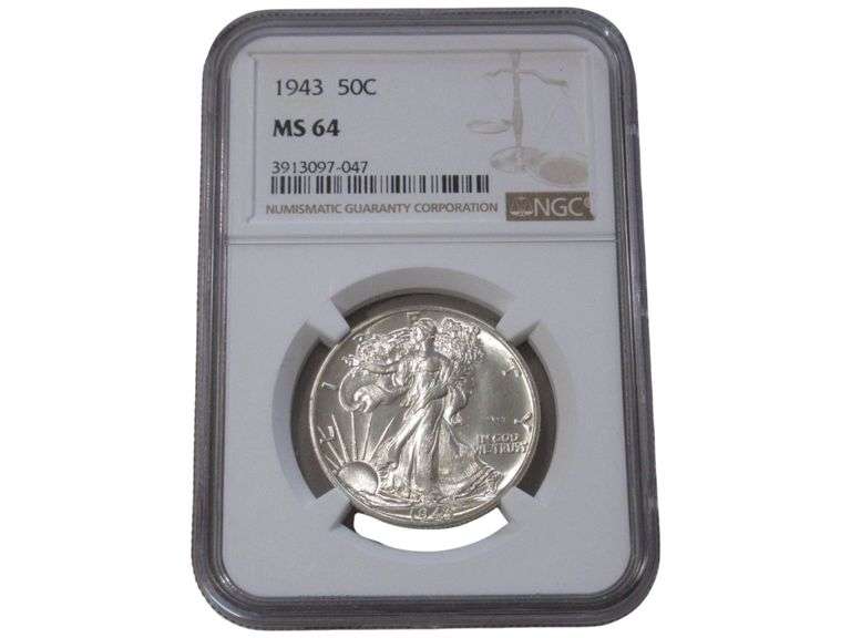 1943 Walking Liberty Half Dollar, MS 64, NGC Graded