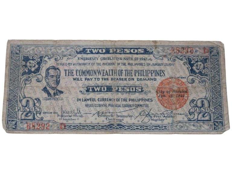 1942 Philippines 2 Pesos Emergency Circulating Note - Commonwealth Era