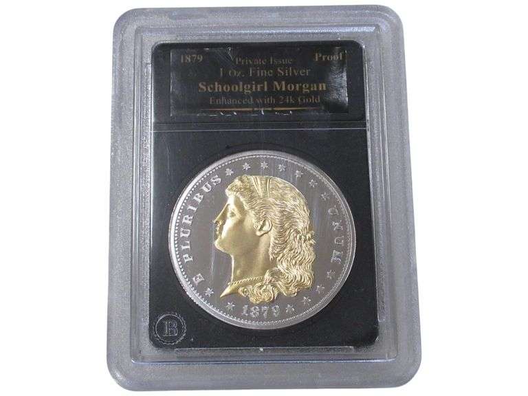 1879 1 Oz Fine Silver Proof Schoolgirl Morgan  Enhanced with 24k Gold