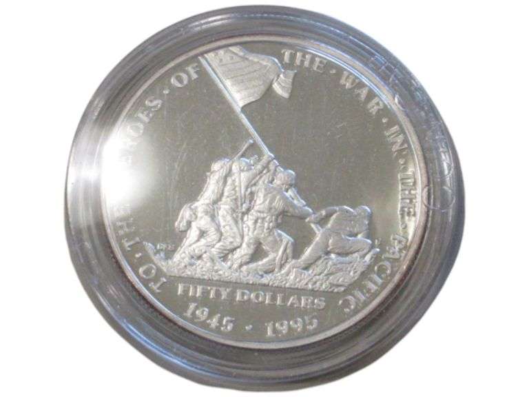 1995 Commemorative Silver - Raising the Flag, Pacific War Heroes - Fifty Dollars