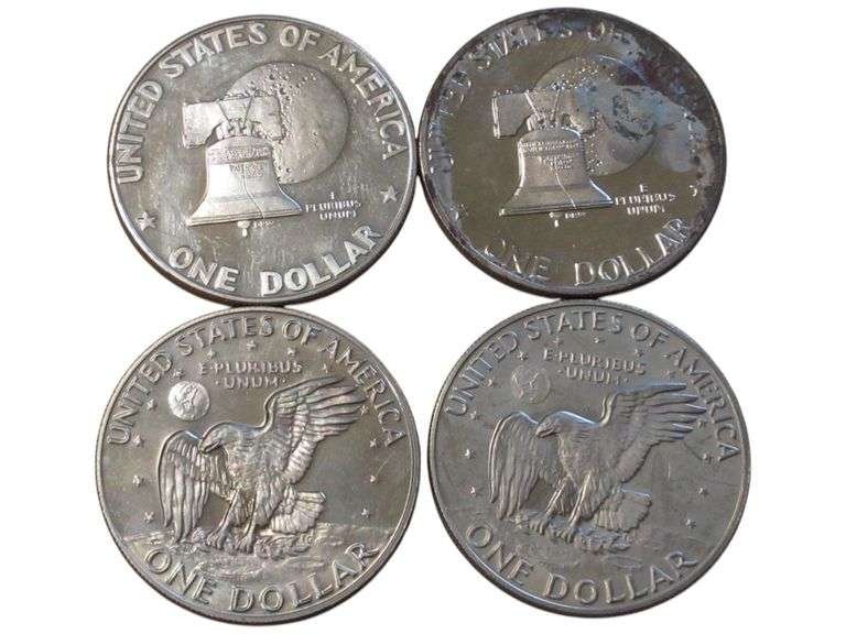 Set of 4 Eisenhower Dollars - 1974 & Bicentennial 1776-1976 Clad