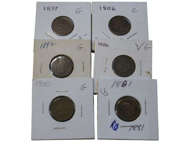 Collection of Indian Head Cents - 1881, 1886, 1892, 1897, 1900, 1906