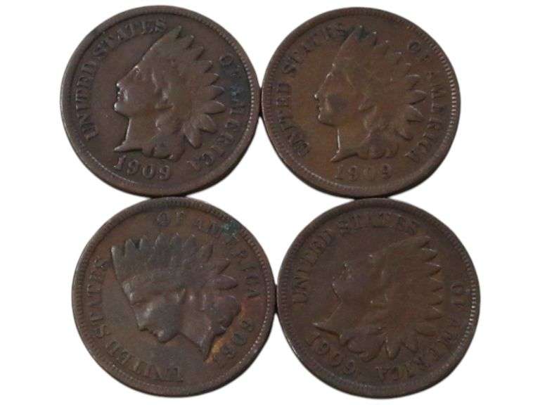 Set of 4 Vintage 1909 Indian Head Pennies - Collectible s