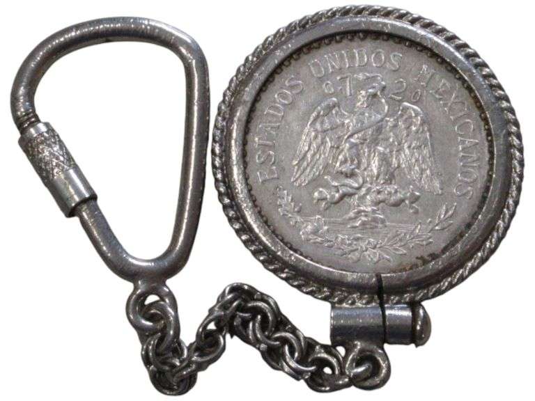 Vintage Mexican Silver Keychain with Clip and Chain