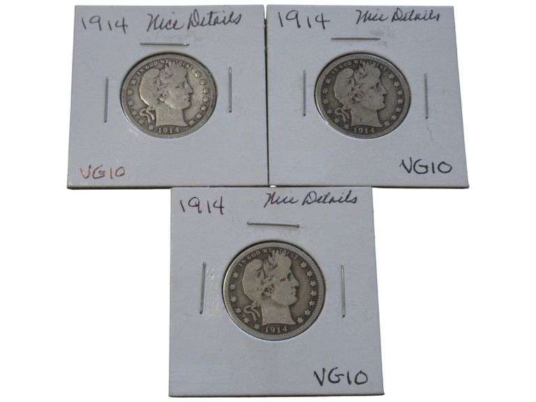 1914 Barber Quarters Lot - VG10 Condition - Nice Details