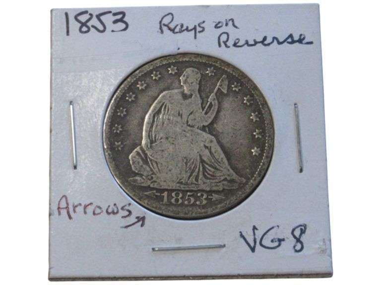 1853 Seated Liberty Half Dollar with Arrows & Rays - VG8