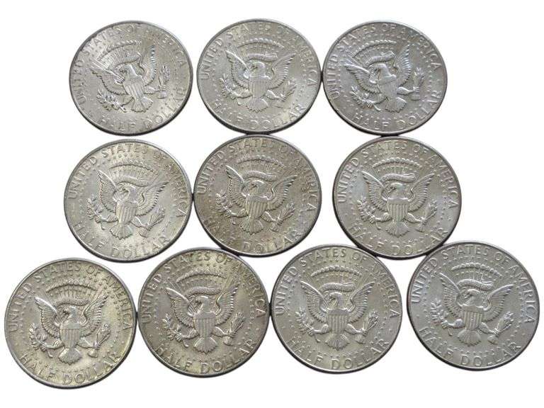 10 SILVER 1964 KENNEDY HALF DOLLARS