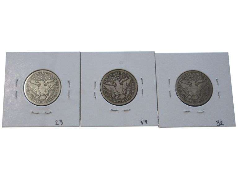 1914-1916 Barber Quarter  Set – Nice Details, Mixed Grades (VG10, VG8, F12)