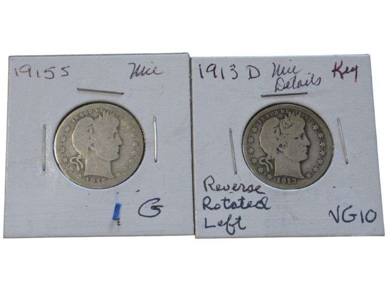 1913-D and 1915 Barber Quarters in Collector Holders