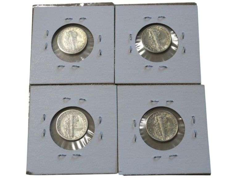 Collection of 4 BU Mercury Dimes: 1936-D, 1939-S, 1941-S, 1943-S