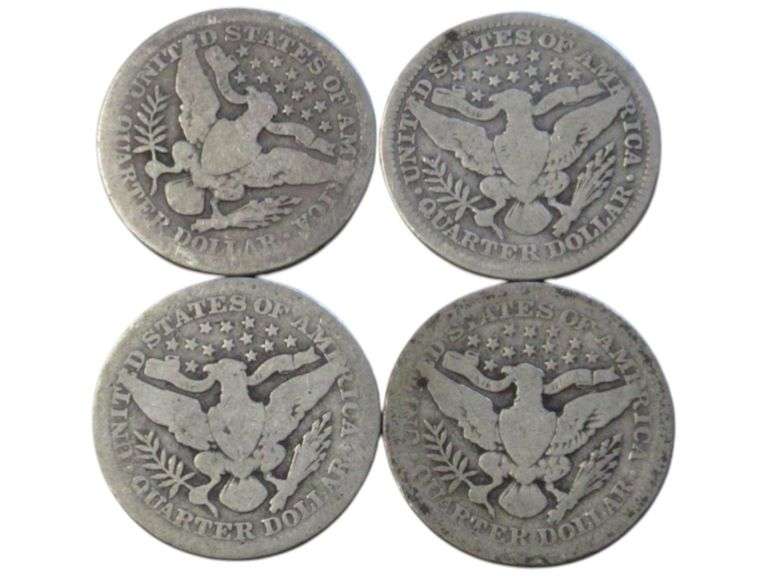 Lot of 4 Barber Quarters (1903, 1906, 1909, 1914) - Collectible